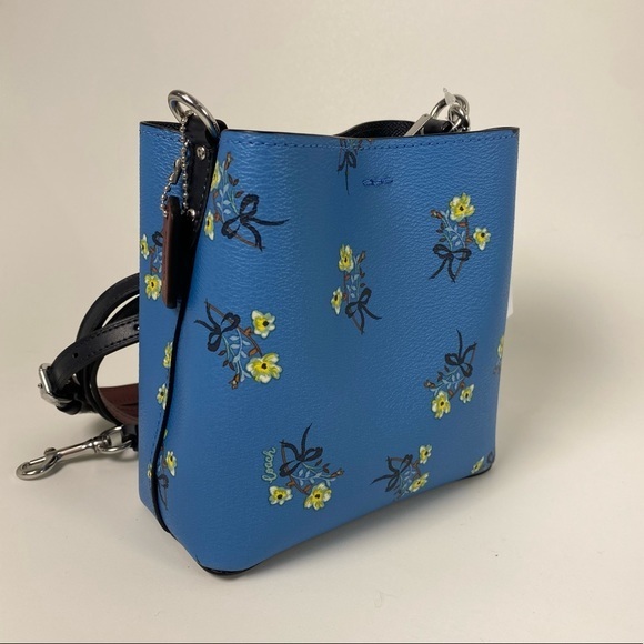 COACH Mini Town Bucket Crossbody Bag Floral Bow Print Blue Handbag New - Picture 4 of 11